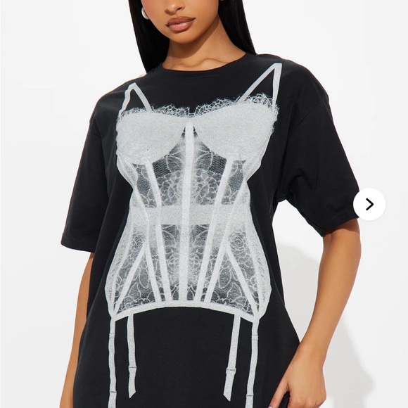 Fashion Nova Tops - Black Short Sleeve Oversized T-Shirt with White Corset Design EUC NWOT
